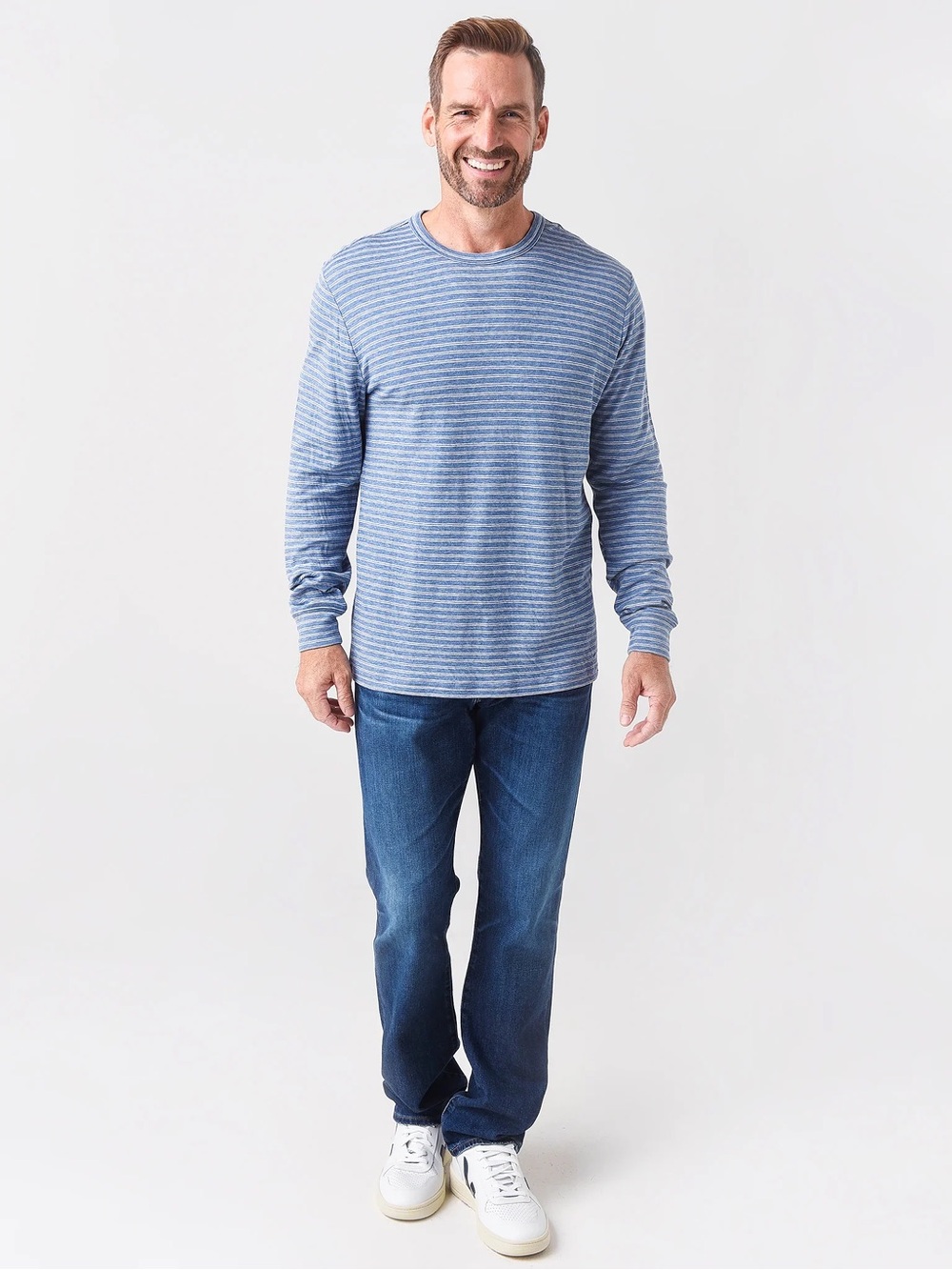 Faherty Cloud Cotton Blue White Striped Long Sleeve Tee Crew Neck Men’s M